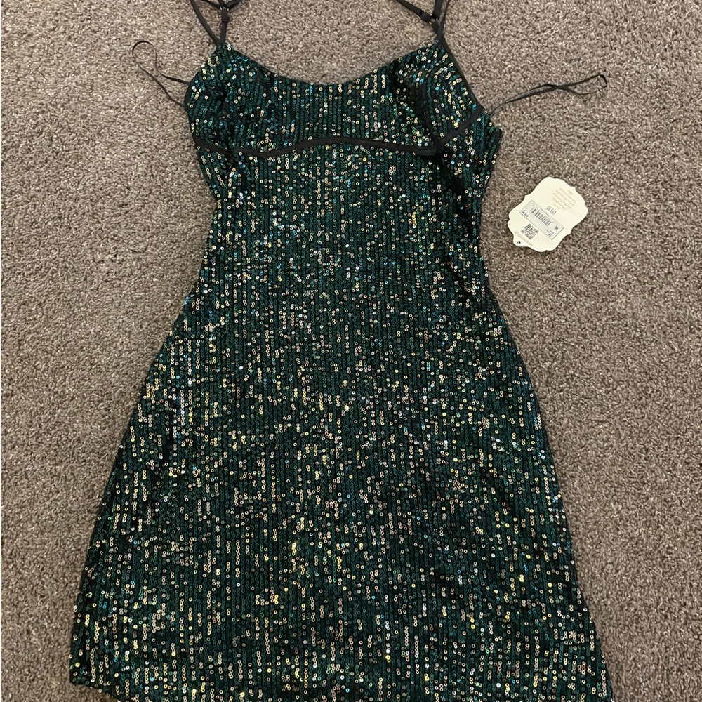 Altar'd State Sparkling Green Sequin Mini Dress